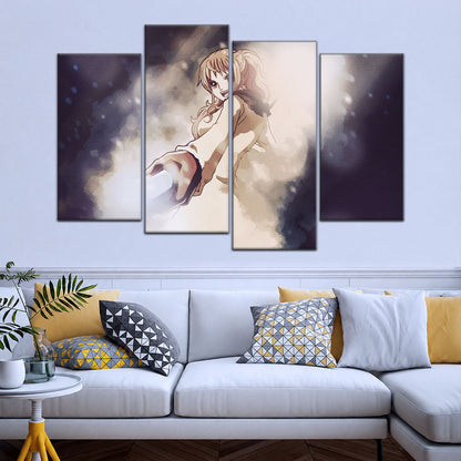 One Piece Canvas Wall Art - Nami Cat Burglar 5 Piece Split Panel Anime Poster - Framed Ready to Hang Living Room & Man Cave Decor - OP5054
