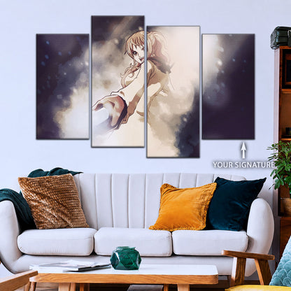 One Piece Canvas Wall Art - Nami Cat Burglar 5 Piece Split Panel Anime Poster - Framed Ready to Hang Living Room & Man Cave Decor - OP5054