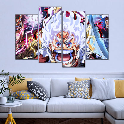 One Piece Canvas Wall Art - Luffy Gear 5, Law & Kid 5 Piece Split Panel Anime Poster - Framed Ready to Hang Living Room & Man Cave Decor - OP5058