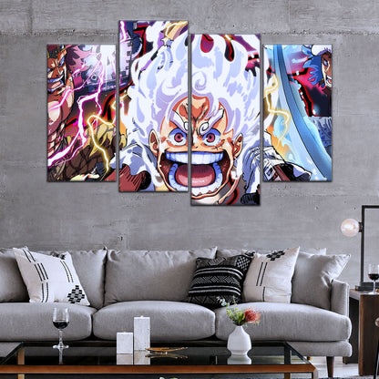 One Piece Canvas Wall Art - Luffy Gear 5, Law & Kid 5 Piece Split Panel Anime Poster - Framed Ready to Hang Living Room & Man Cave Decor - OP5058