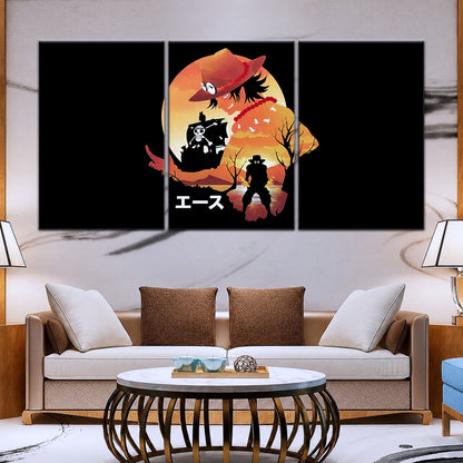 One Piece Canvas Wall Art - Portgas D. Ace Fire Fist 5 Piece Split Panel Anime Poster - Framed Ready to Hang Living Room & Man Cave Decor - OP5059