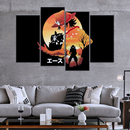 One Piece Canvas Wall Art - Portgas D. Ace Fire Fist 5 Piece Split Panel Anime Poster - Framed Ready to Hang Living Room & Man Cave Decor - OP5059
