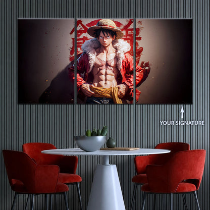 One Piece Canvas Wall Art - Monkey D. Luffy 5 Piece Split Panel Anime Poster - Framed Ready to Hang Living Room & Man Cave Decor - OP5060