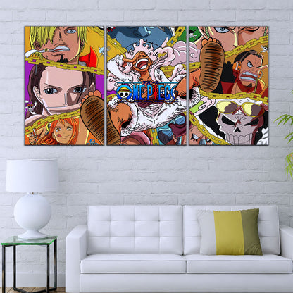 One Piece Canvas Wall Art - Monster Trio Luffy Gear 5, Zoro & Sanji 5 Piece Split Panel Anime Poster - Framed Ready to Hang Living Room & Man Cave Decor - OP5061