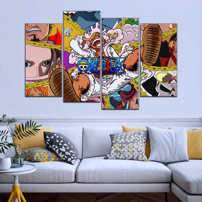 One Piece Canvas Wall Art - Monster Trio Luffy Gear 5, Zoro & Sanji 5 Piece Split Panel Anime Poster - Framed Ready to Hang Living Room & Man Cave Decor - OP5061