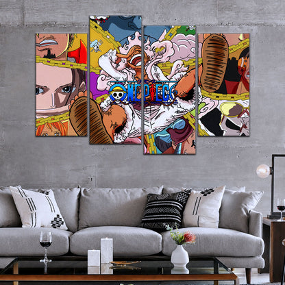 One Piece Canvas Wall Art - Monster Trio Luffy Gear 5, Zoro & Sanji 5 Piece Split Panel Anime Poster - Framed Ready to Hang Living Room & Man Cave Decor - OP5061