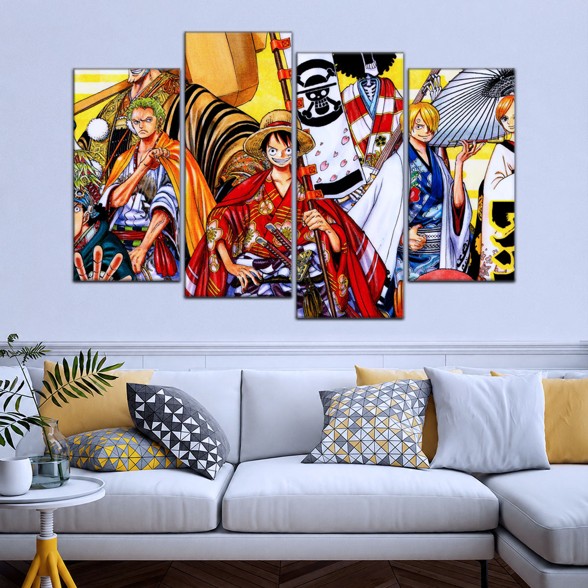 One Piece Canvas Wall Art - Straw Hat Crew featuring Luffy & Zoro 5 Piece Split Panel Anime Poster - Framed Ready to Hang Living Room & Man Cave Decor - OP5063