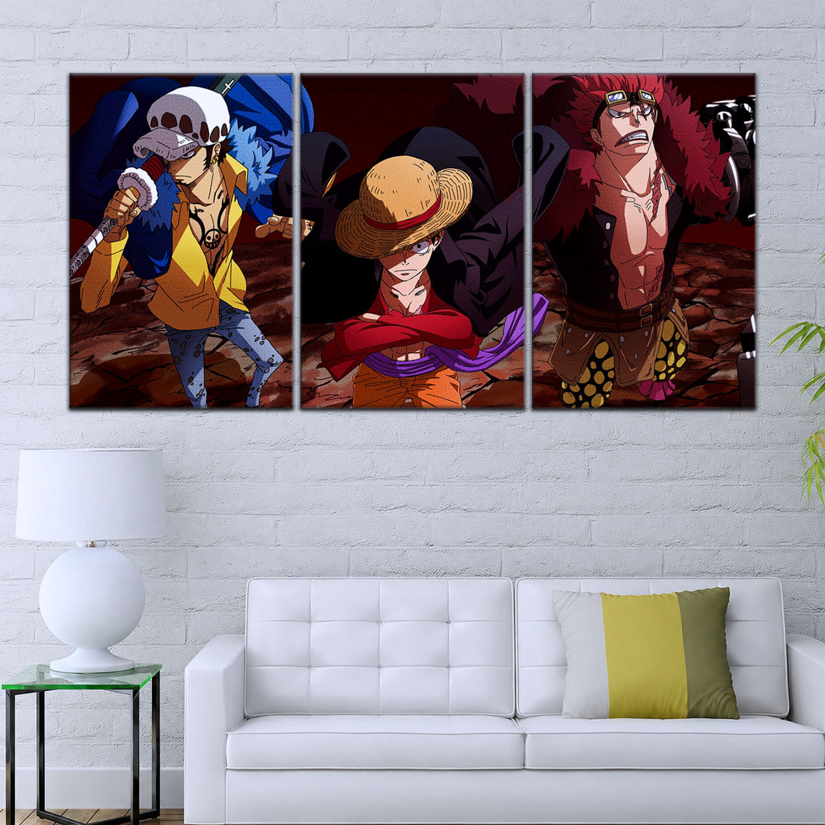 One Piece Canvas Wall Art - Luffy, Law & Kid 5 Piece Split Panel Anime Poster - Framed Ready to Hang Living Room & Man Cave Decor - OP5066