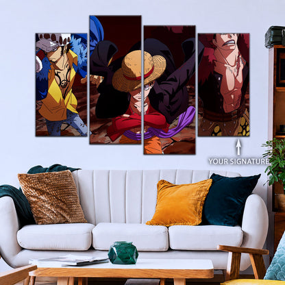 One Piece Canvas Wall Art - Luffy, Law & Kid 5 Piece Split Panel Anime Poster - Framed Ready to Hang Living Room & Man Cave Decor - OP5066