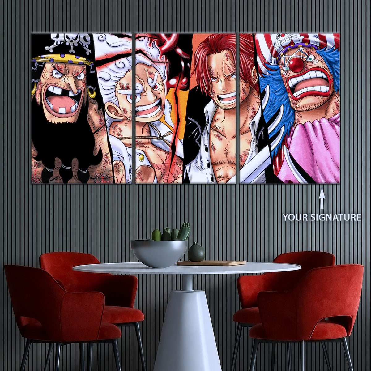One Piece Canvas Wall Art - Luffy Gear 5, Shanks, Buggy & Teach 5 Piece Split Pa