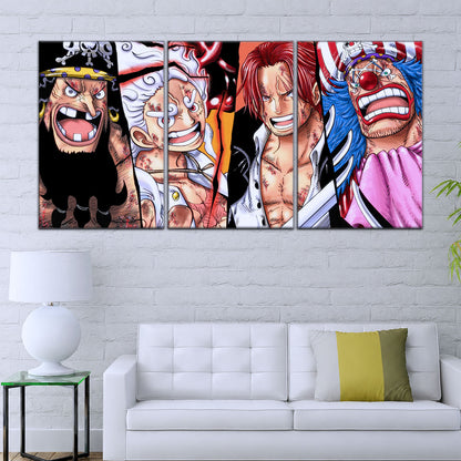 One Piece Canvas Wall Art - Luffy Gear 5, Shanks, Buggy & Teach 5 Piece Split Pa