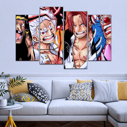 One Piece Canvas Wall Art - Luffy Gear 5, Shanks, Buggy & Teach 5 Piece Split Pa
