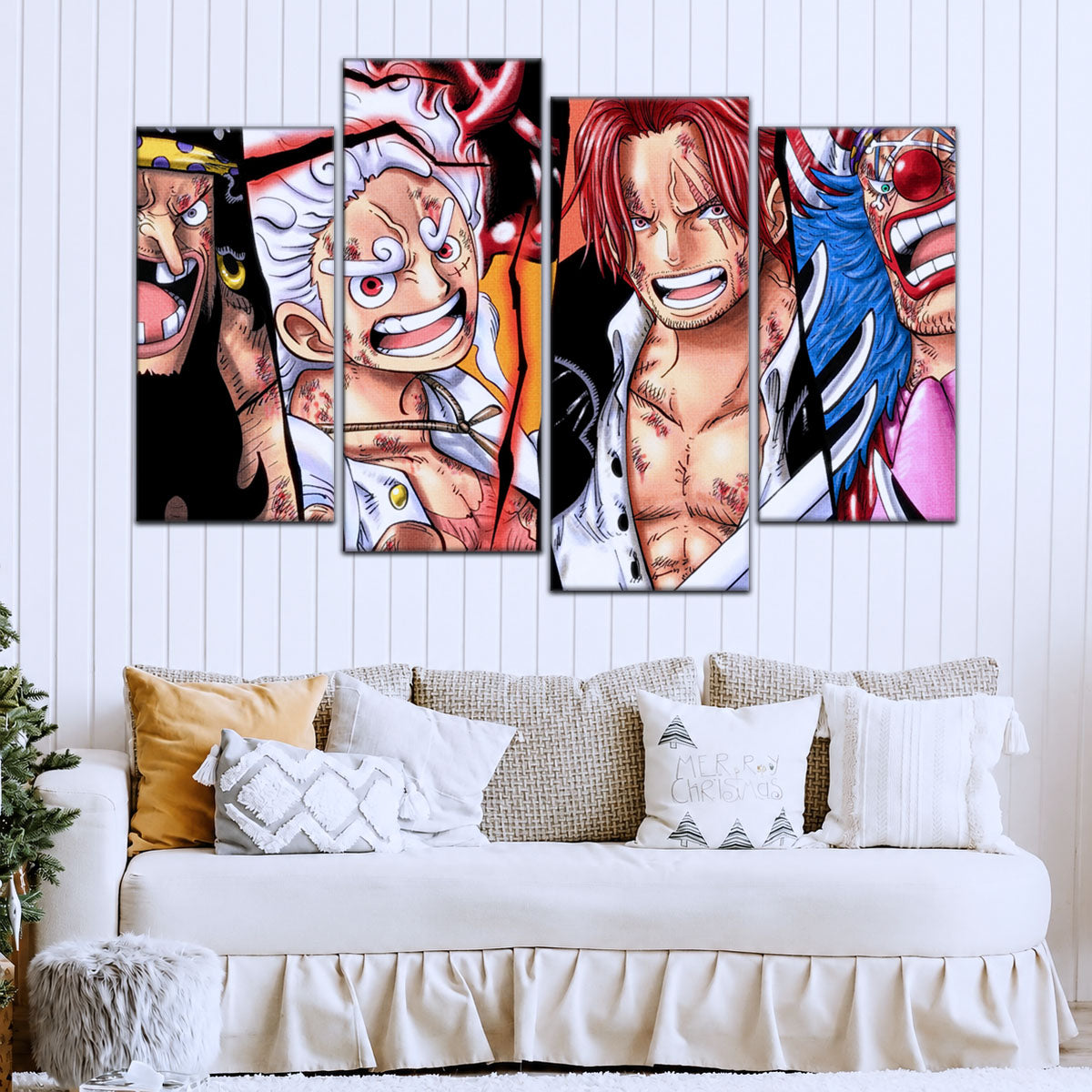 One Piece Canvas Wall Art - Luffy Gear 5, Shanks, Buggy & Teach 5 Piece Split Pa