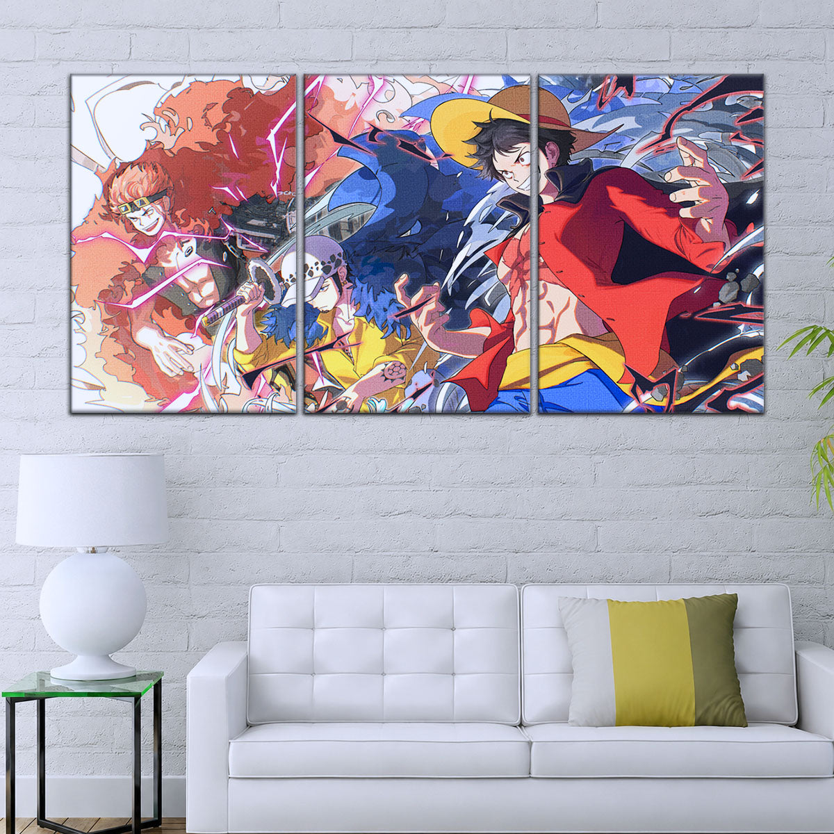 One Piece Canvas Wall Art - Luffy, Law & Kid 5 Piece Split Panel Anime Poster - Framed Ready to Hang Living Room & Man Cave Decor - OP5068