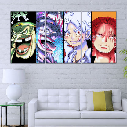 One Piece Canvas Wall Art - Luffy Gear 5, Buggy & Teach 5 Piece Split Panel Anime Poster - Framed Ready to Hang Living Room & Man Cave Decor - OP5069