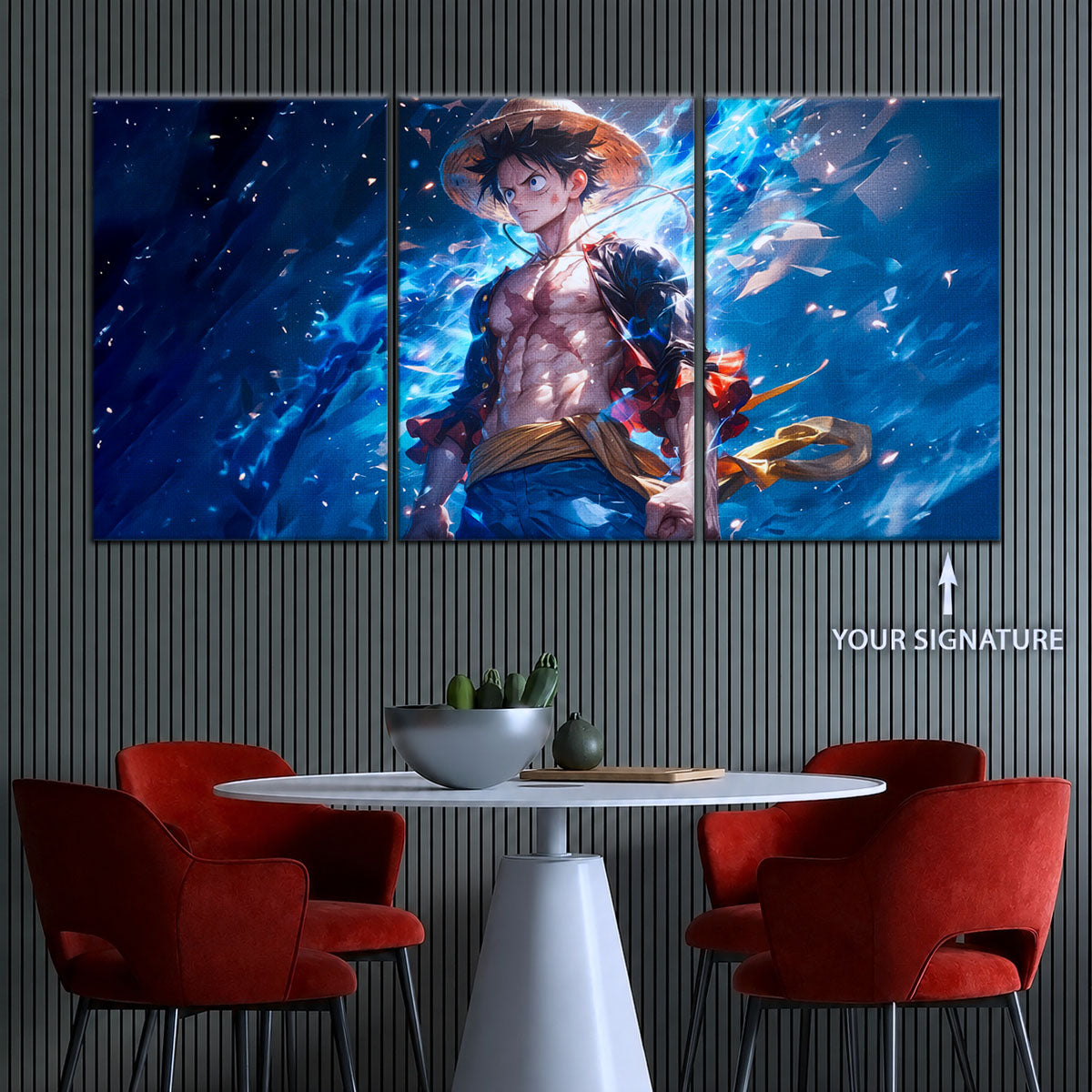 One Piece Canvas Wall Art - Monkey D. Luffy 5 Piece Split Panel Anime Poster - Framed Ready to Hang Living Room & Man Cave Decor - OP5071