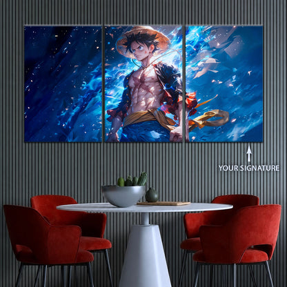 One Piece Canvas Wall Art - Monkey D. Luffy 5 Piece Split Panel Anime Poster - Framed Ready to Hang Living Room & Man Cave Decor - OP5071