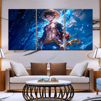 One Piece Canvas Wall Art - Monkey D. Luffy 5 Piece Split Panel Anime Poster - Framed Ready to Hang Living Room & Man Cave Decor - OP5071