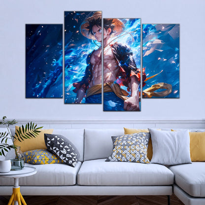 One Piece Canvas Wall Art - Monkey D. Luffy 5 Piece Split Panel Anime Poster - Framed Ready to Hang Living Room & Man Cave Decor - OP5071