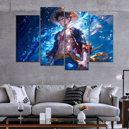One Piece Canvas Wall Art - Monkey D. Luffy 5 Piece Split Panel Anime Poster - Framed Ready to Hang Living Room & Man Cave Decor - OP5071