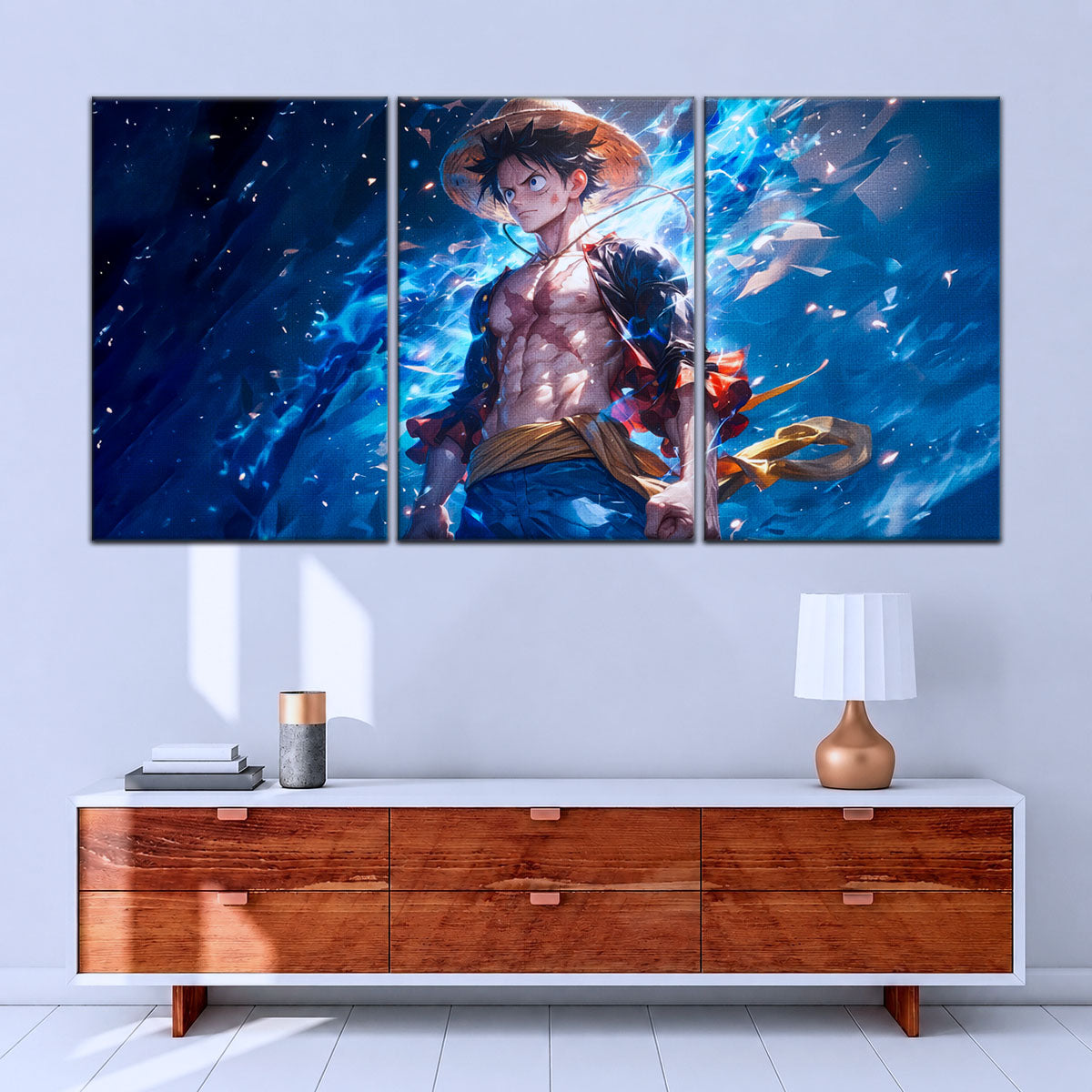 One Piece Canvas Wall Art - Monkey D. Luffy 5 Piece Split Panel Anime Poster - Framed Ready to Hang Living Room & Man Cave Decor - OP5071