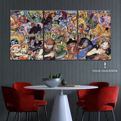 One Piece Canvas Wall Art - Strong World Straw Hat Crew 5 Piece Split Panel Anime Poster - Framed Ready to Hang Living Room & Man Cave Decor - OP5072