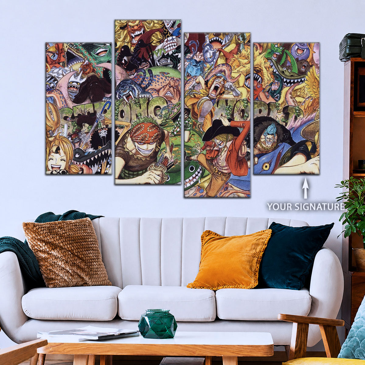 One Piece Canvas Wall Art - Strong World Straw Hat Crew 5 Piece Split Panel Anime Poster - Framed Ready to Hang Living Room & Man Cave Decor - OP5072