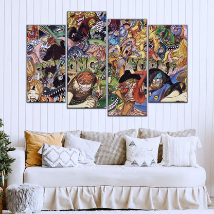One Piece Canvas Wall Art - Strong World Straw Hat Crew 5 Piece Split Panel Anime Poster - Framed Ready to Hang Living Room & Man Cave Decor - OP5072