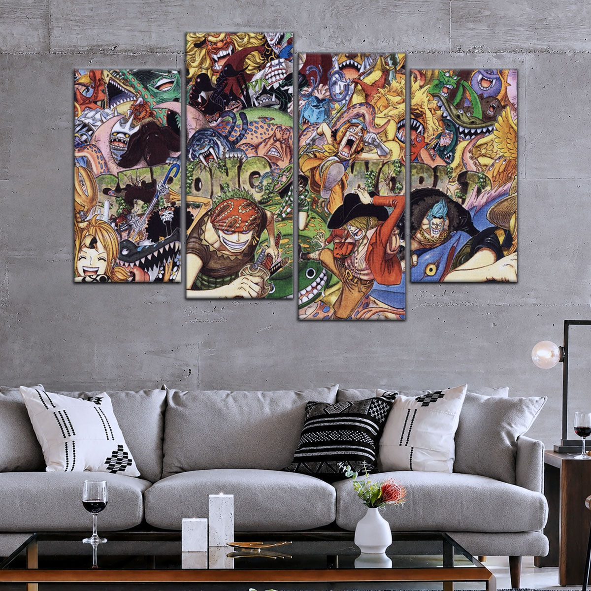 One Piece Canvas Wall Art - Strong World Straw Hat Crew 5 Piece Split Panel Anime Poster - Framed Ready to Hang Living Room & Man Cave Decor - OP5072