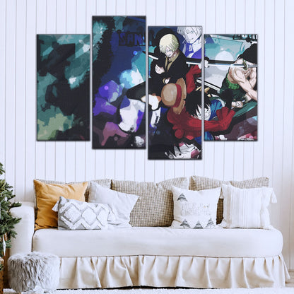 One Piece Canvas Wall Art - Monster Trio Luffy, Zoro & Sanji 5 Piece Split Panel Anime Poster - Framed Ready to Hang Living Room & Man Cave Decor - OP5074