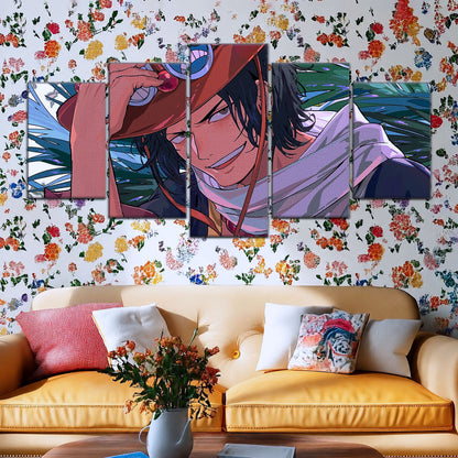 One Piece Canvas Wall Art - Portgas D. Ace Fire Fist 5 Piece Split Panel Anime Poster - Framed Ready to Hang Living Room & Man Cave Decor - OP5075