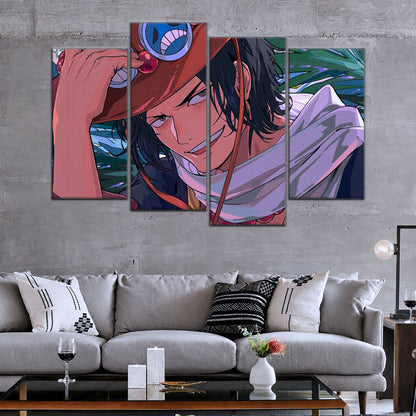 One Piece Canvas Wall Art - Portgas D. Ace Fire Fist 5 Piece Split Panel Anime Poster - Framed Ready to Hang Living Room & Man Cave Decor - OP5075