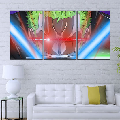 One Piece Canvas Wall Art - Roronoa Zoro Three Sword Style 5 Piece Split Panel Anime Poster - Framed Ready to Hang Living Room & Man Cave Decor - OP5077