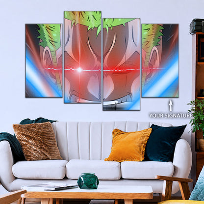 One Piece Canvas Wall Art - Roronoa Zoro Three Sword Style 5 Piece Split Panel Anime Poster - Framed Ready to Hang Living Room & Man Cave Decor - OP5077