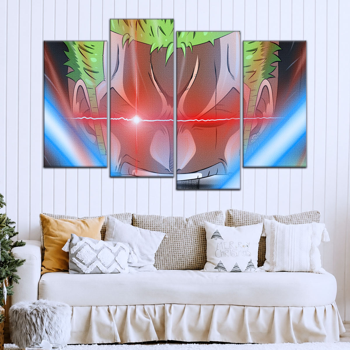 One Piece Canvas Wall Art - Roronoa Zoro Three Sword Style 5 Piece Split Panel Anime Poster - Framed Ready to Hang Living Room & Man Cave Decor - OP5077