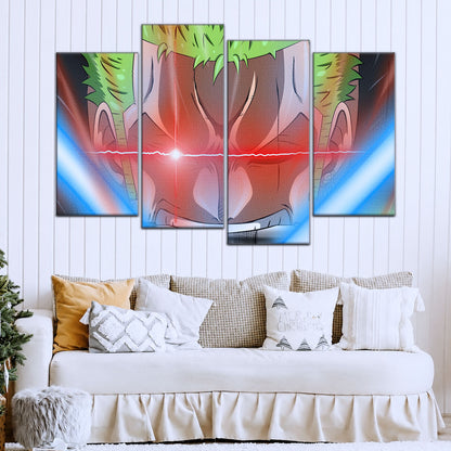 One Piece Canvas Wall Art - Roronoa Zoro Three Sword Style 5 Piece Split Panel Anime Poster - Framed Ready to Hang Living Room & Man Cave Decor - OP5077
