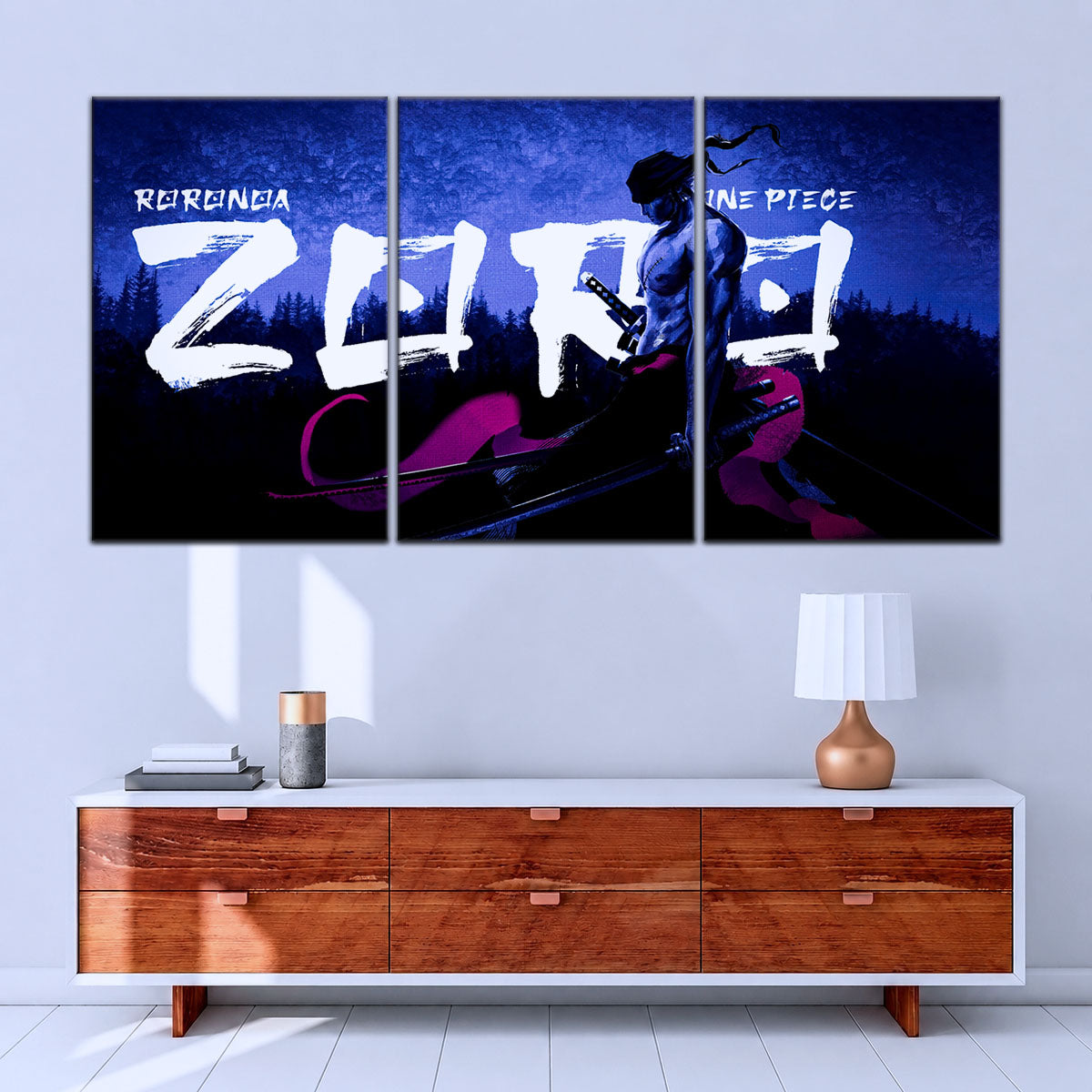 One Piece Canvas Wall Art - Roronoa Zoro Three Sword Style 5 Piece Split Panel Anime Poster - Framed Ready to Hang Living Room & Man Cave Decor - OP5079