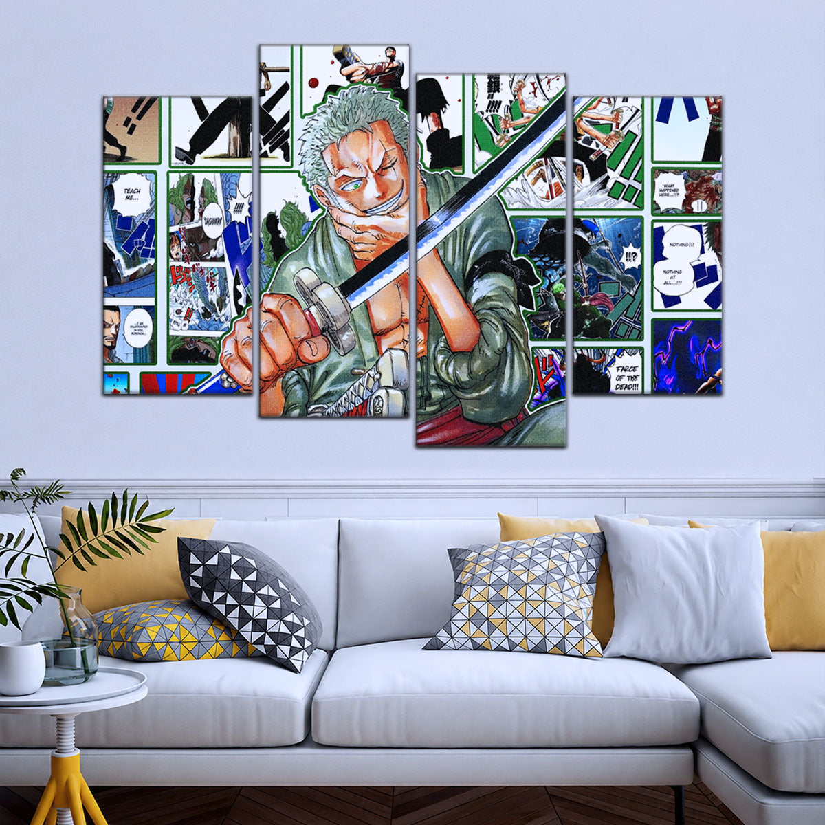 One Piece Canvas Wall Art - Roronoa Zoro Three Sword Style 5 Piece Split Panel Anime Poster - Framed Ready to Hang Living Room & Man Cave Decor - OP5080