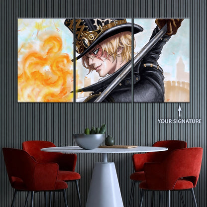 One Piece Canvas Wall Art - Sabo Fire Fist 5 Piece Split Panel Anime Poster - Framed Ready to Hang Living Room & Man Cave Decor - OP5083