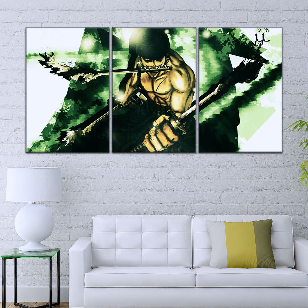 One Piece Canvas Wall Art - Roronoa Zoro Three Sword Style 5 Piece Split Panel Anime Poster - Framed Ready to Hang Living Room & Man Cave Decor - OP5085