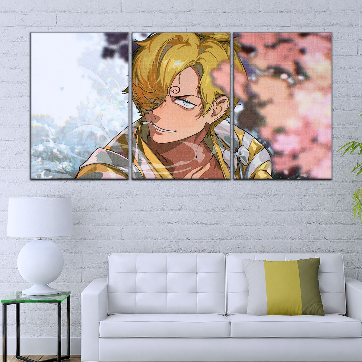 One Piece Canvas Wall Art - Sanji in Bloom Stunning 5 Piece Split Panel Anime Poster - Framed Ready to Hang Living Room & Man Cave Decor - OP5086