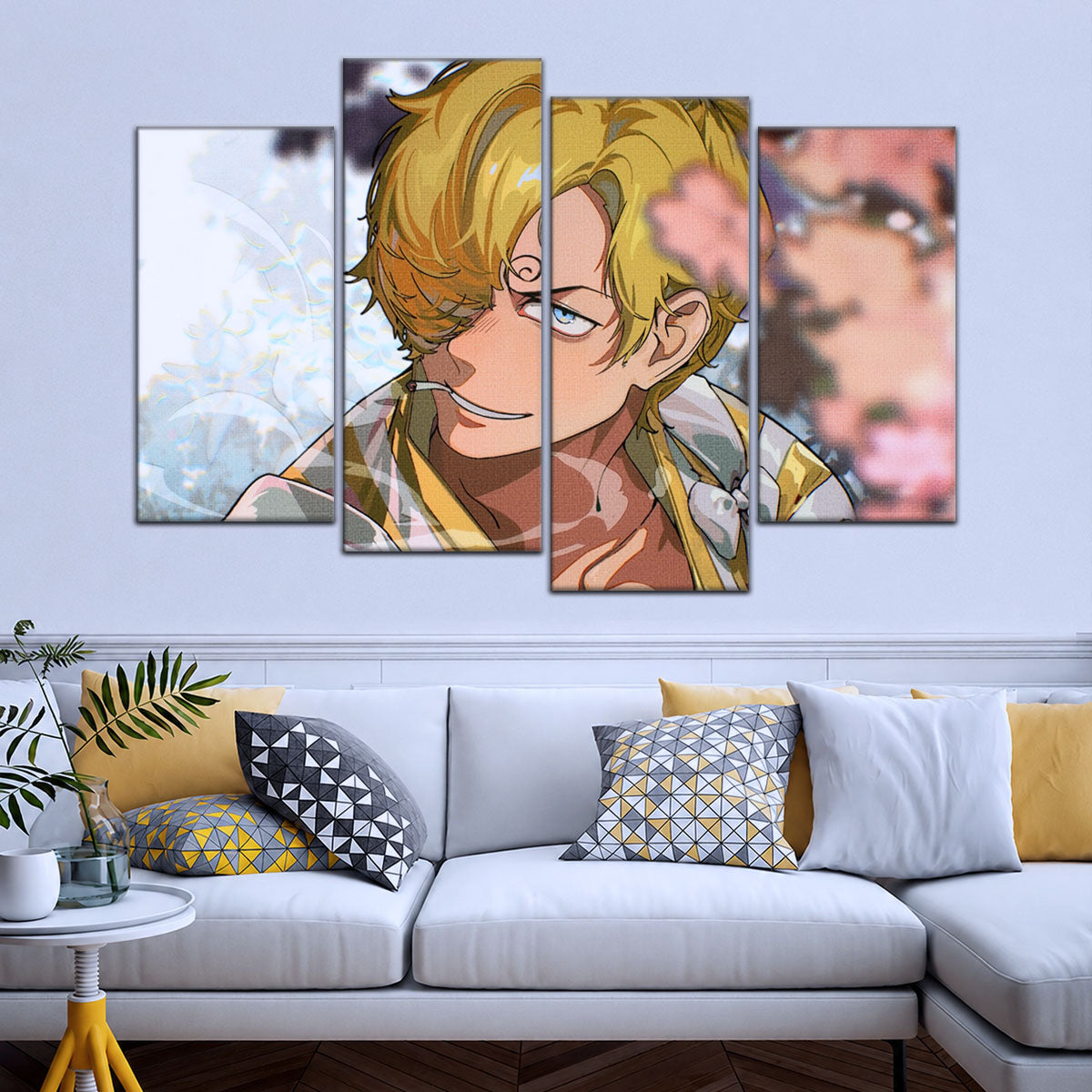 One Piece Canvas Wall Art - Sanji in Bloom Stunning 5 Piece Split Panel Anime Poster - Framed Ready to Hang Living Room & Man Cave Decor - OP5086