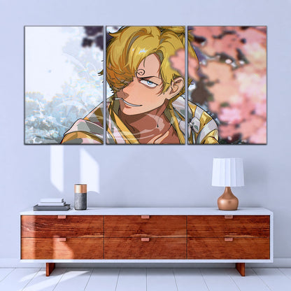 One Piece Canvas Wall Art - Sanji in Bloom Stunning 5 Piece Split Panel Anime Poster - Framed Ready to Hang Living Room & Man Cave Decor - OP5086
