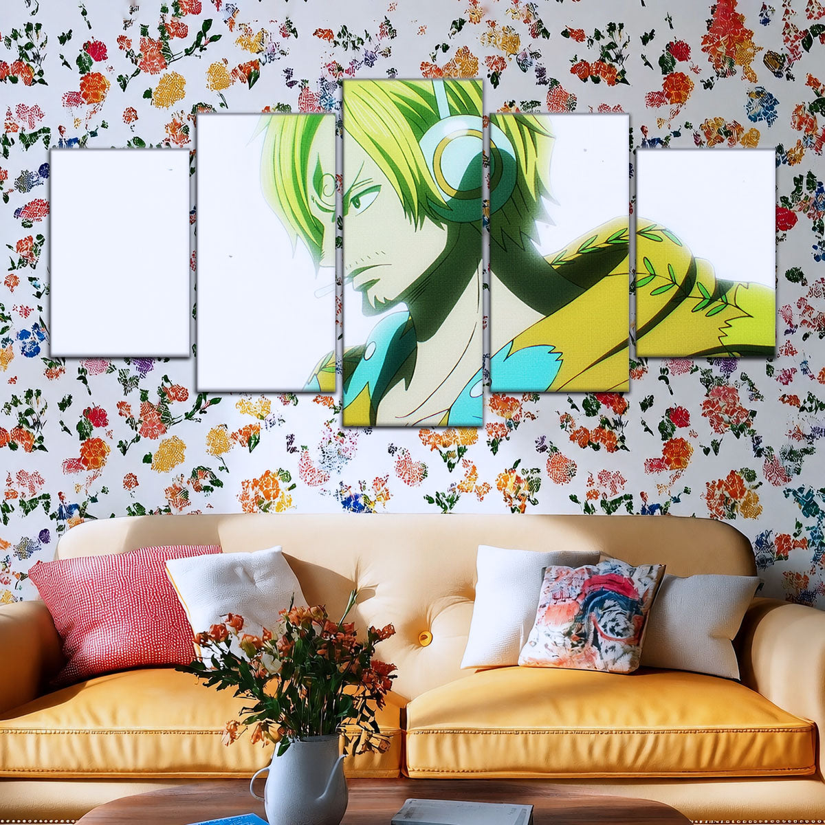 One Piece Canvas Wall Art - Sanji Ultra 5 Piece Split Panel Anime Poster - Framed Ready to Hang Living Room & Man Cave Decor - OP5087