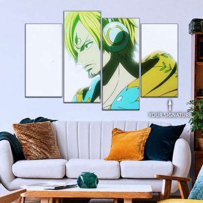 One Piece Canvas Wall Art - Sanji Ultra 5 Piece Split Panel Anime Poster - Framed Ready to Hang Living Room & Man Cave Decor - OP5087