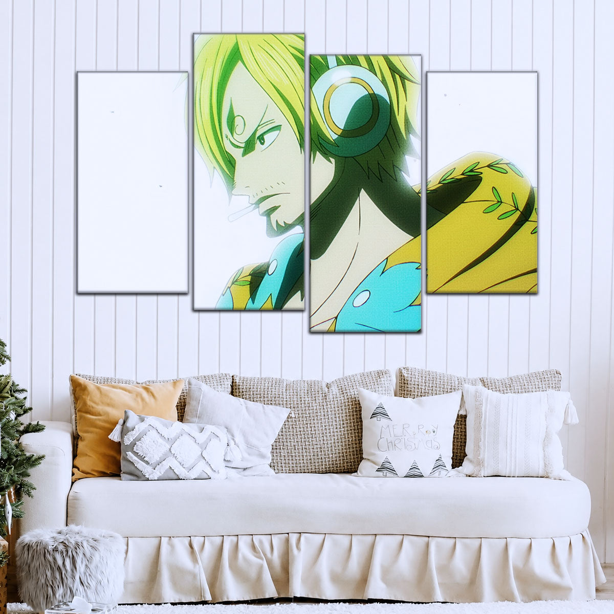 One Piece Canvas Wall Art - Sanji Ultra 5 Piece Split Panel Anime Poster - Framed Ready to Hang Living Room & Man Cave Decor - OP5087
