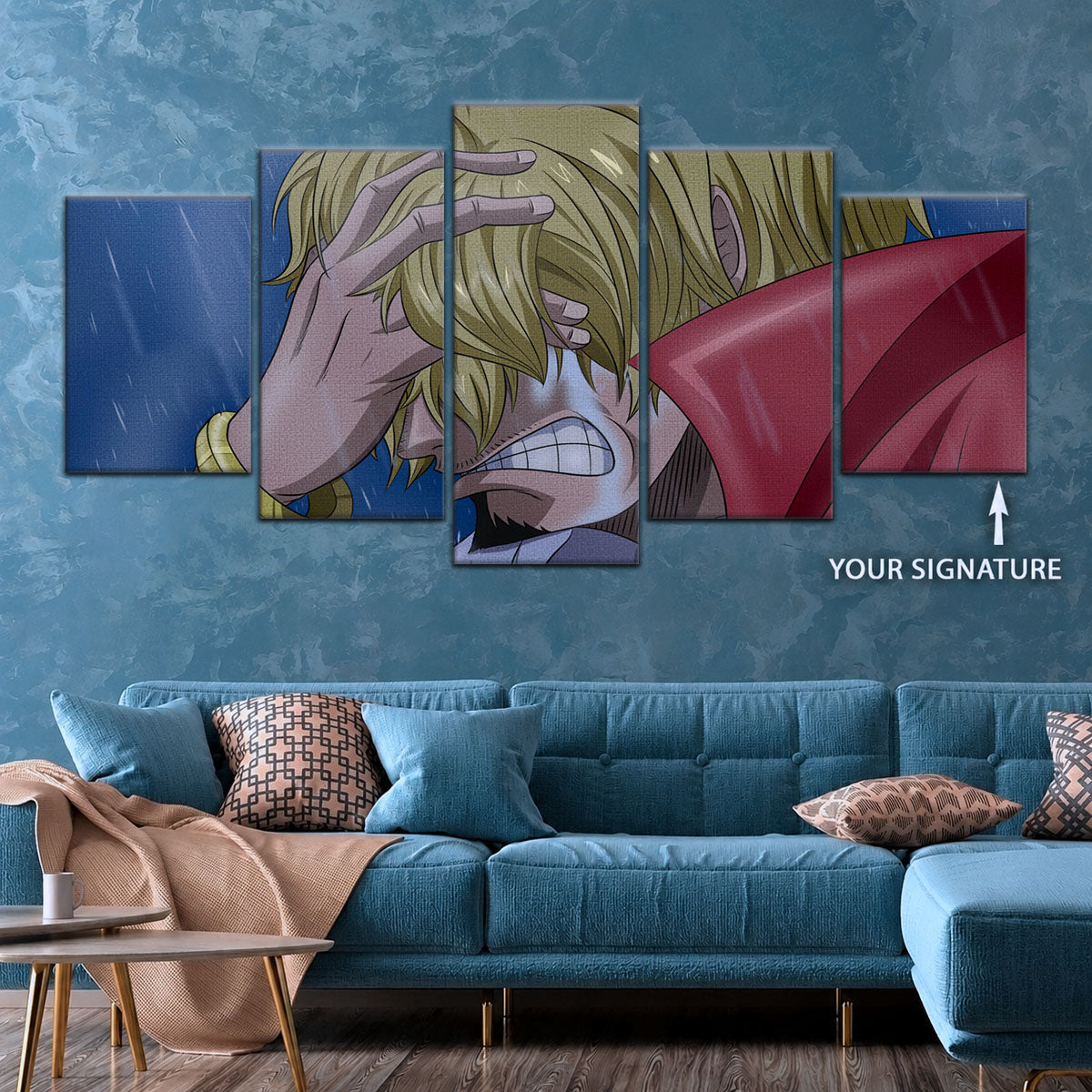 One Piece Canvas Wall Art - Sanji Whole Cake 5 Piece Split Panel Anime Poster - Framed Ready to Hang Living Room & Man Cave Decor - OP5088