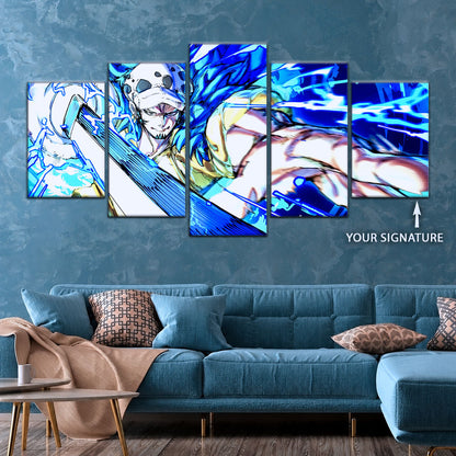 One Piece Canvas Wall Art - Trafalgar Law Room Shambles 5 Piece Split Panel Anime Poster - Framed Ready to Hang Living Room & Man Cave Decor - OP5091
