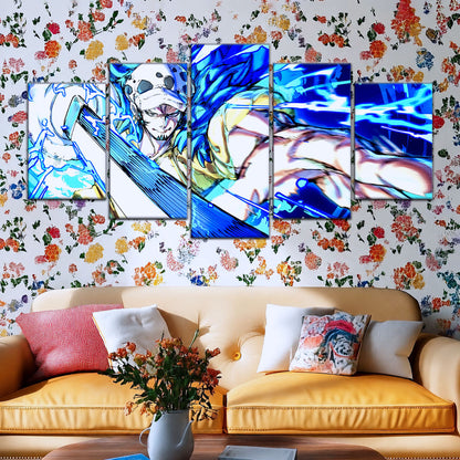 One Piece Canvas Wall Art - Trafalgar Law Room Shambles 5 Piece Split Panel Anime Poster - Framed Ready to Hang Living Room & Man Cave Decor - OP5091