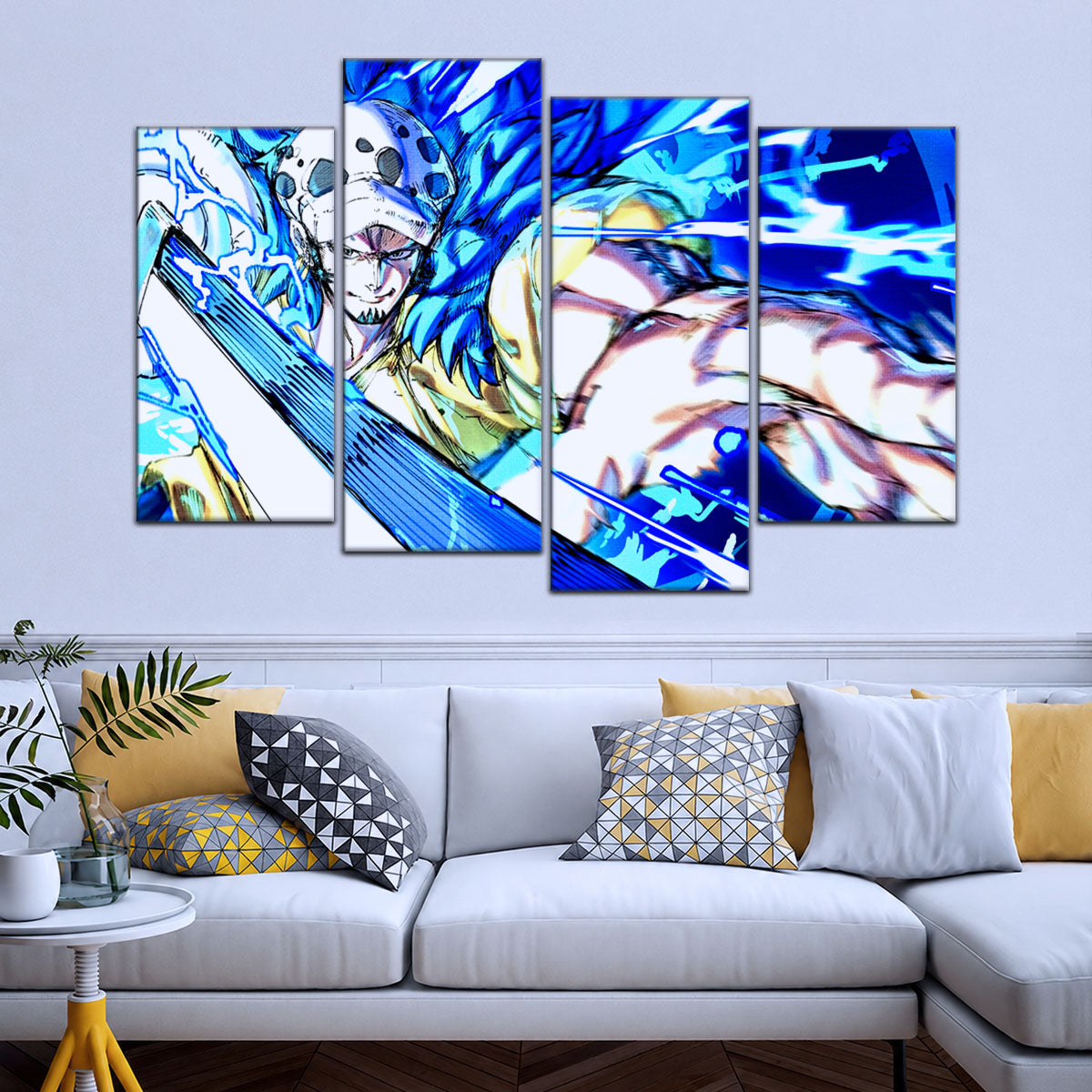 One Piece Canvas Wall Art - Trafalgar Law Room Shambles 5 Piece Split Panel Anime Poster - Framed Ready to Hang Living Room & Man Cave Decor - OP5091